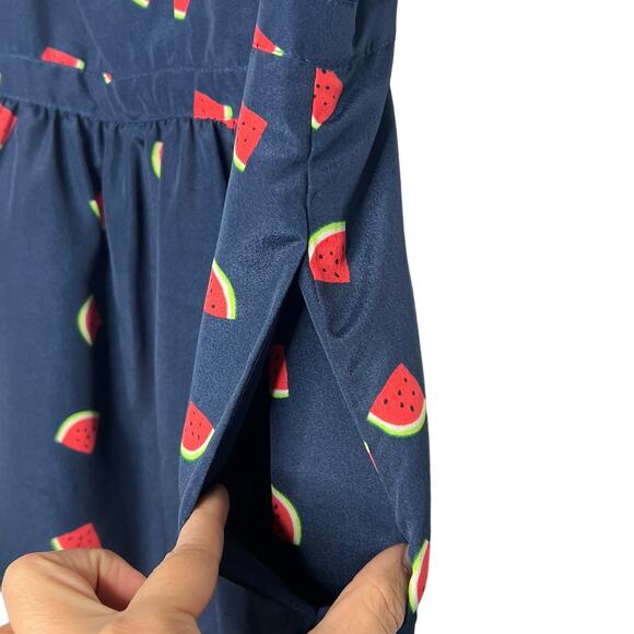 J CREW Watermelon Print Mini Cami Dress Sleeveless Fit & Flare Navy Blue Size 2 - Picture 4 of 8